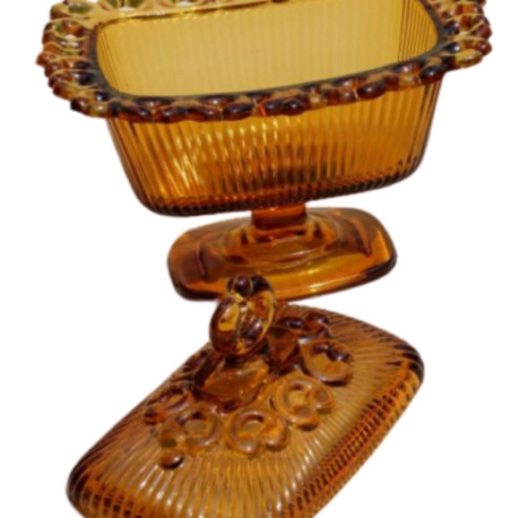 VTG Indiana glass wedding box candy dishlid amber - Picture 2 of 10